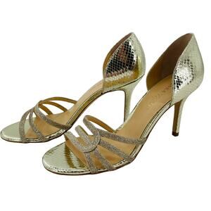 Ivanka Trump Herly Gold Shiny Strappy Formal Cocktail Party d'Orsay Heels 6.5